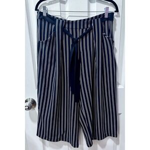 Aqua Navy Blue White Stripe Culottes Gaucho Capti Pants Sz M